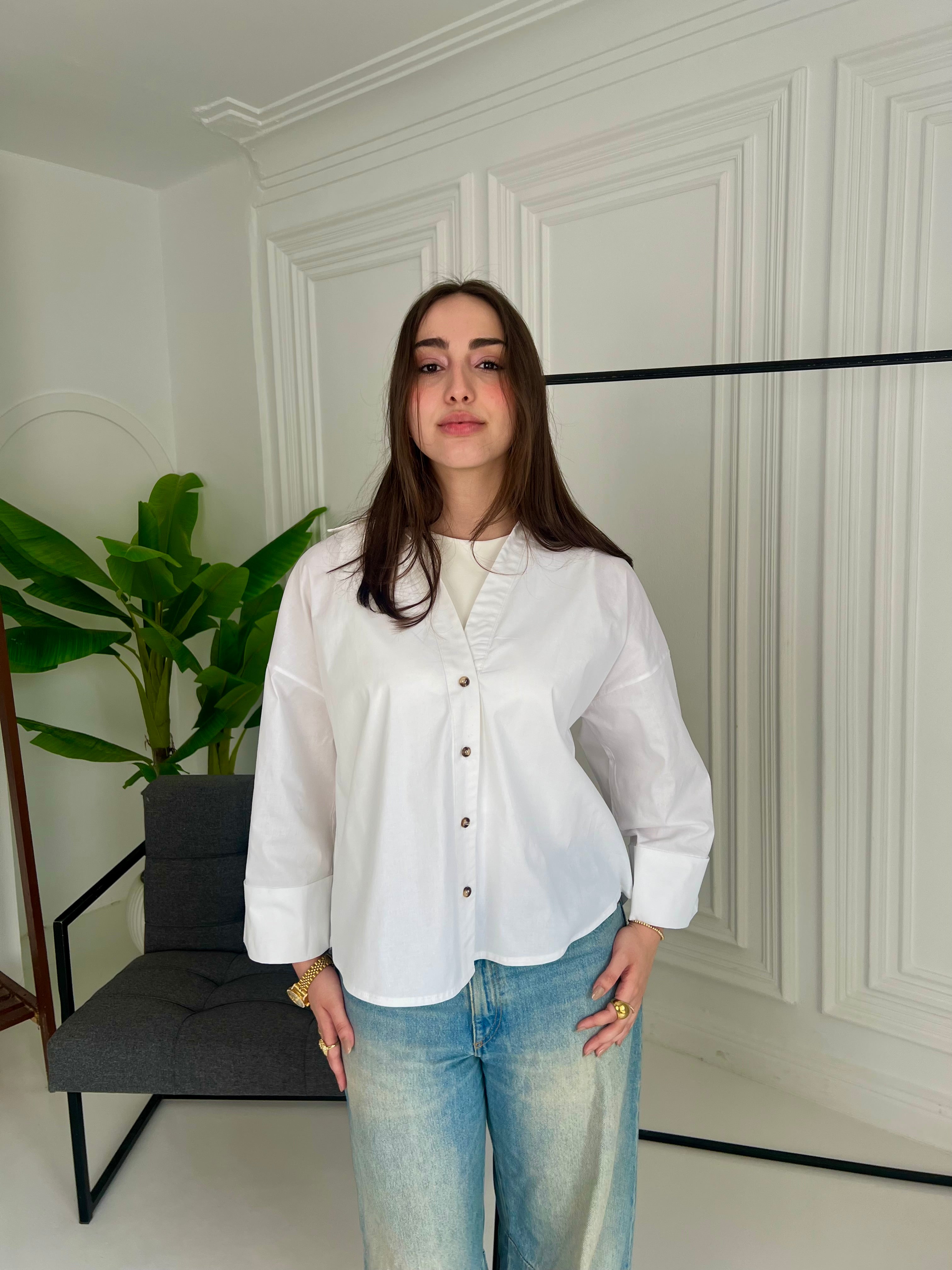 Cotton poplin white shirt